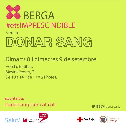 Berga acollirà dues noves jornades de donació de sang, els dies 8 i 9 de setembre, a l'Hotel d'Entitats