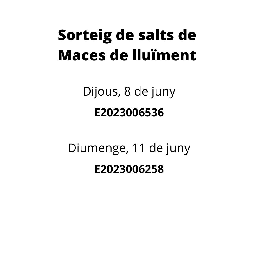 Resultat del sorteig de salts de Maces de lluïment 