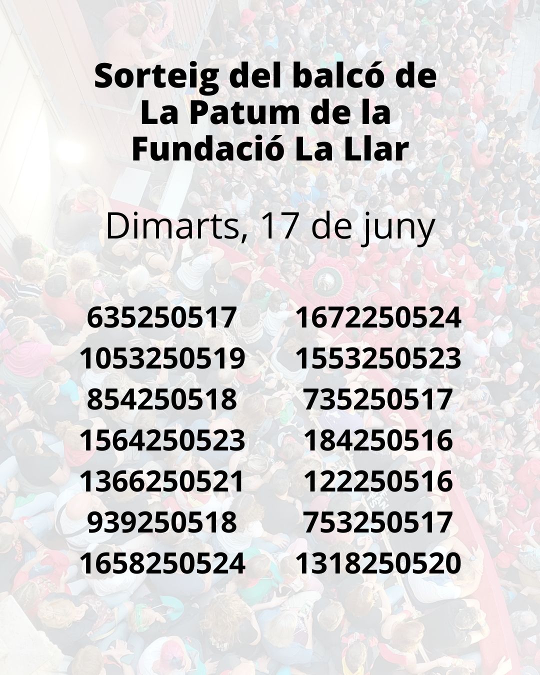 Resultat del sorteig d'accés al balcó consistorial de La Patum de la Fundació La Llar