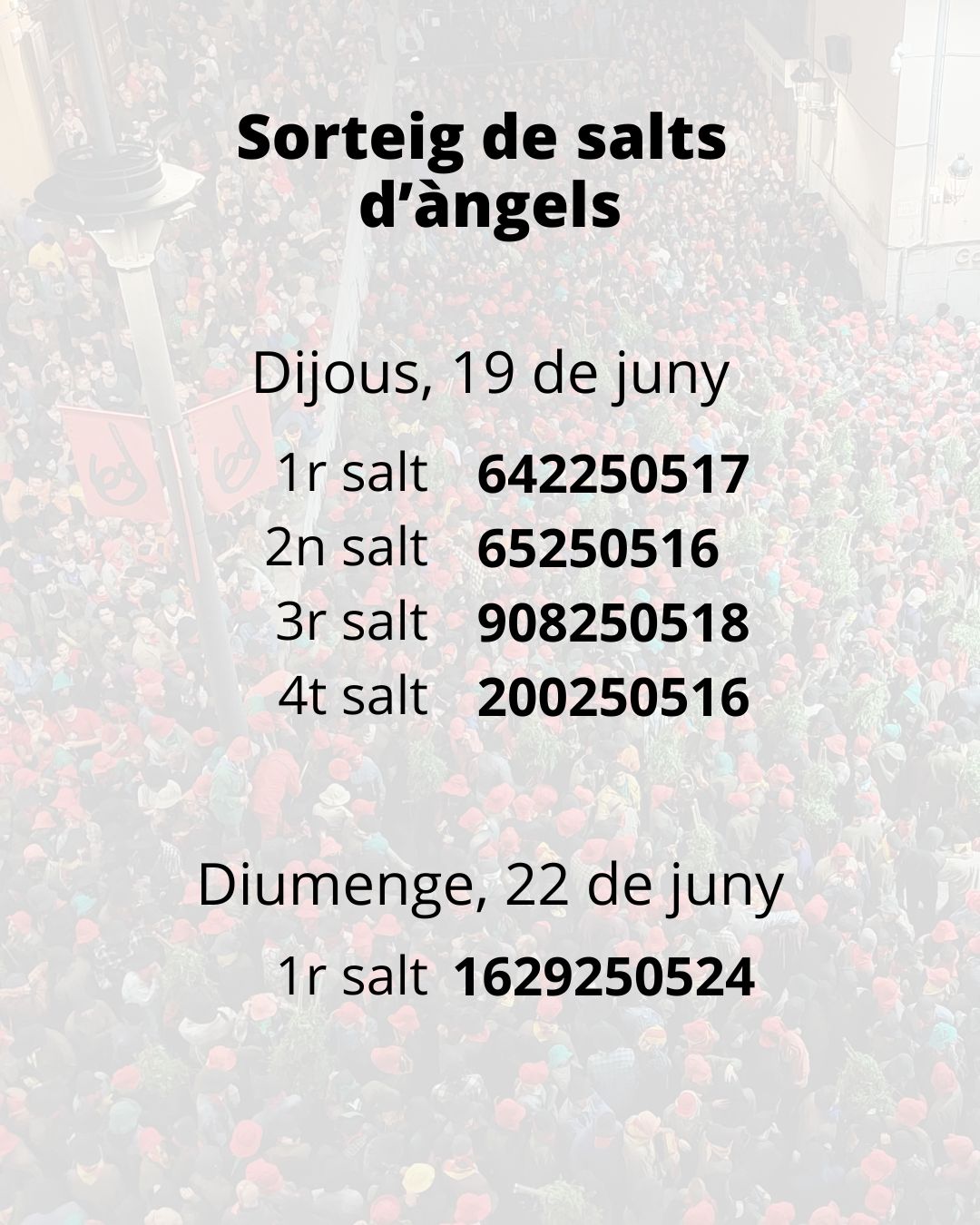 Resultat del sorteig de salts d'àngels