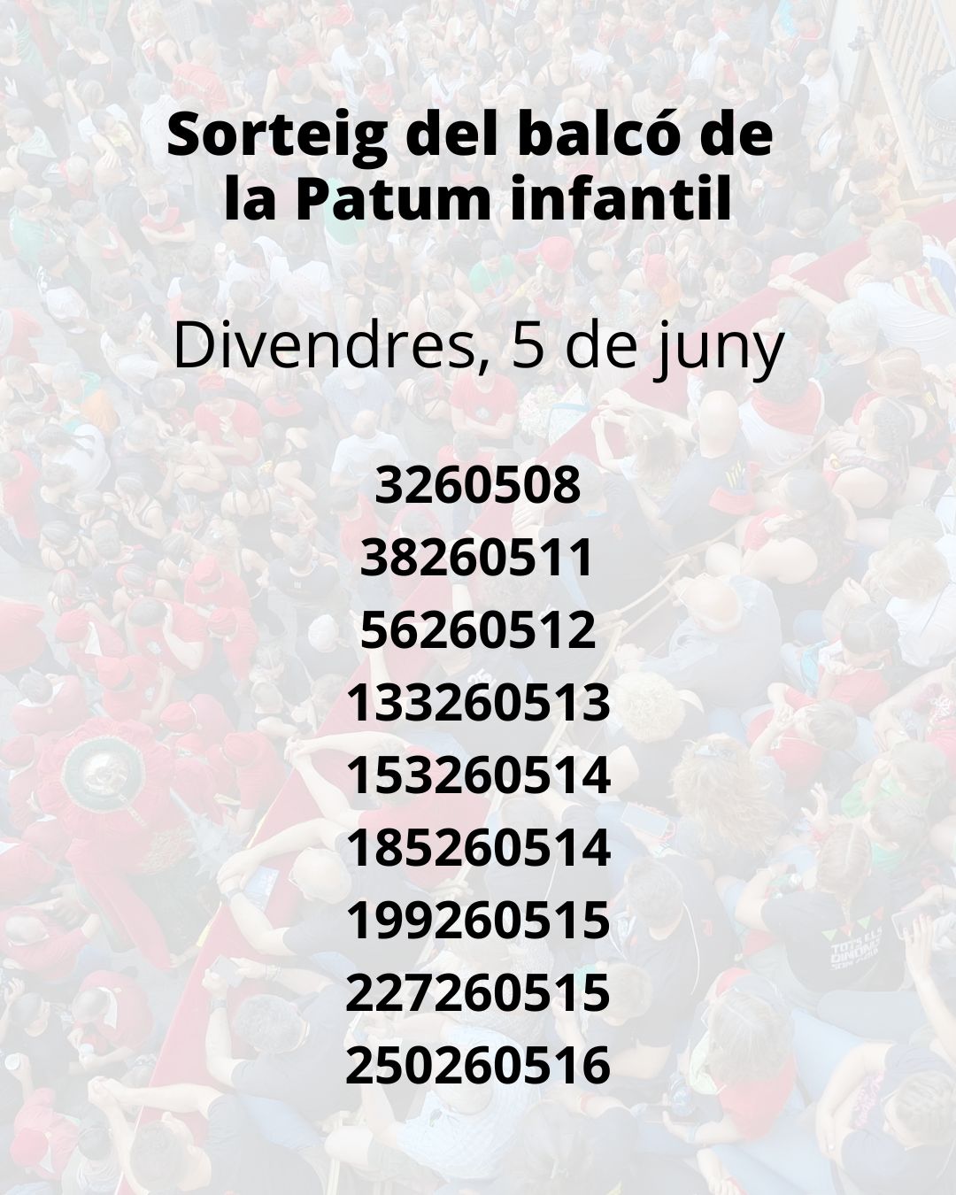 Resultat del sorteig d'acc&eacute;s al balc&oacute; consistorial de la Patum infantil completa (3r i 4t salt)